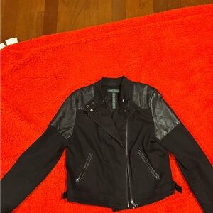 Ralph Lauren Black Women’s Moto Jacket with Quilted Leather Shoulders